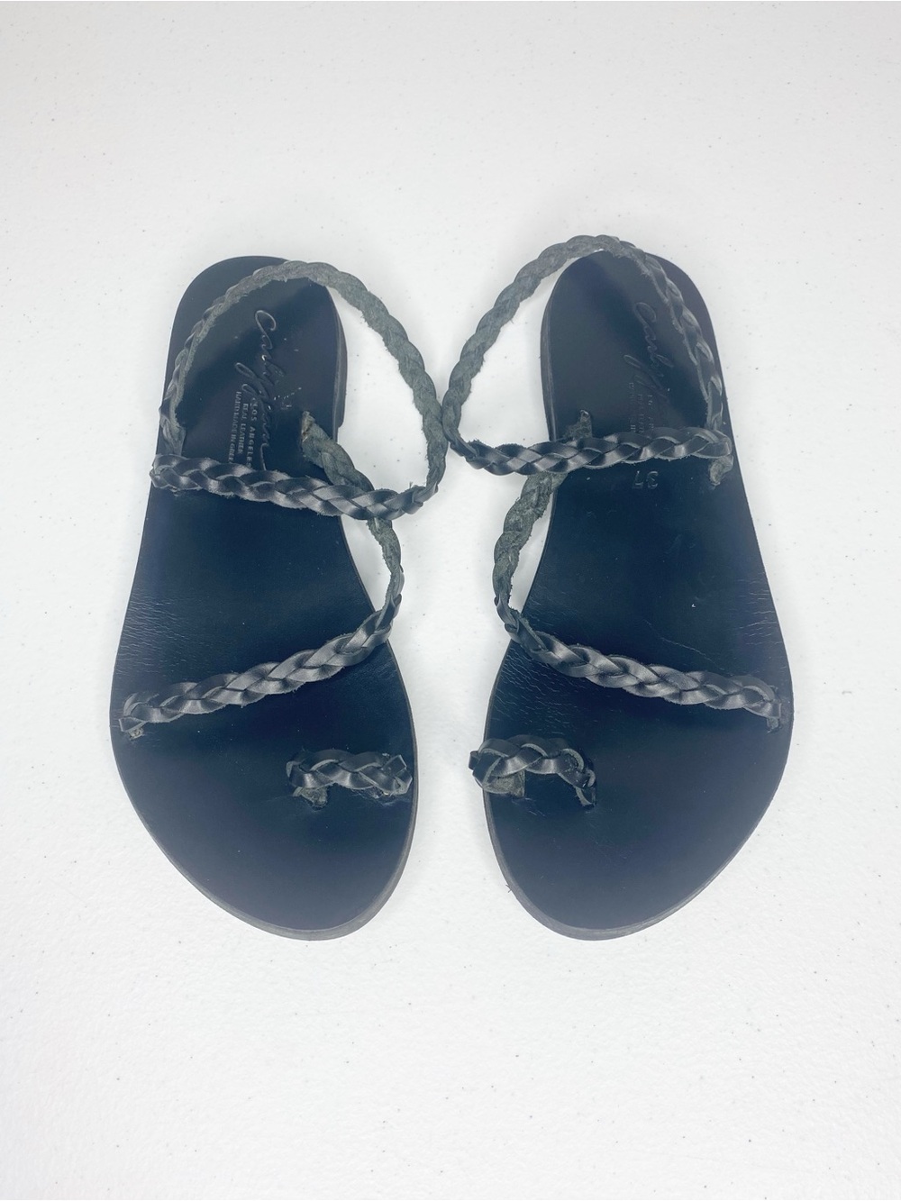 Carly Jean Los Angeles Braided Rhodes Leather Minimalist Sandal Black EU 37 US 6